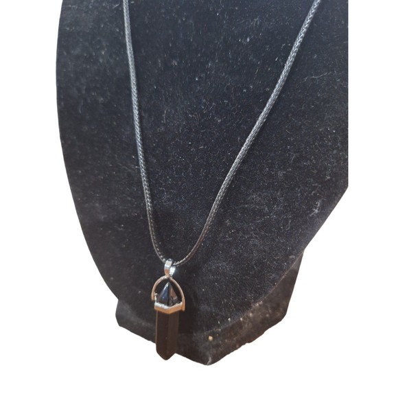 Smoky Quartz Pendulum Pendant Necklace Handcrafted on a Rope Chain - Picture 3 of 4